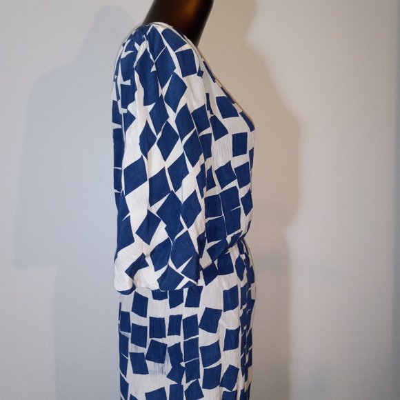 v-neck chiffon kimono-style geometric-print dress, vintage 1970s-1980s - Picture 13 of 16